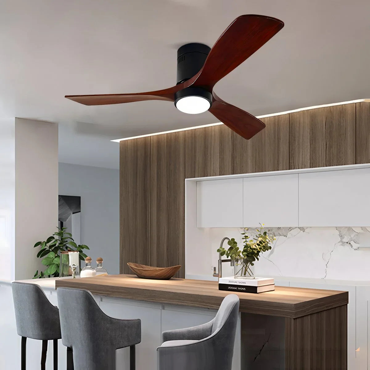 Mid-century Modern Hugger Ceiling Fan Lamp