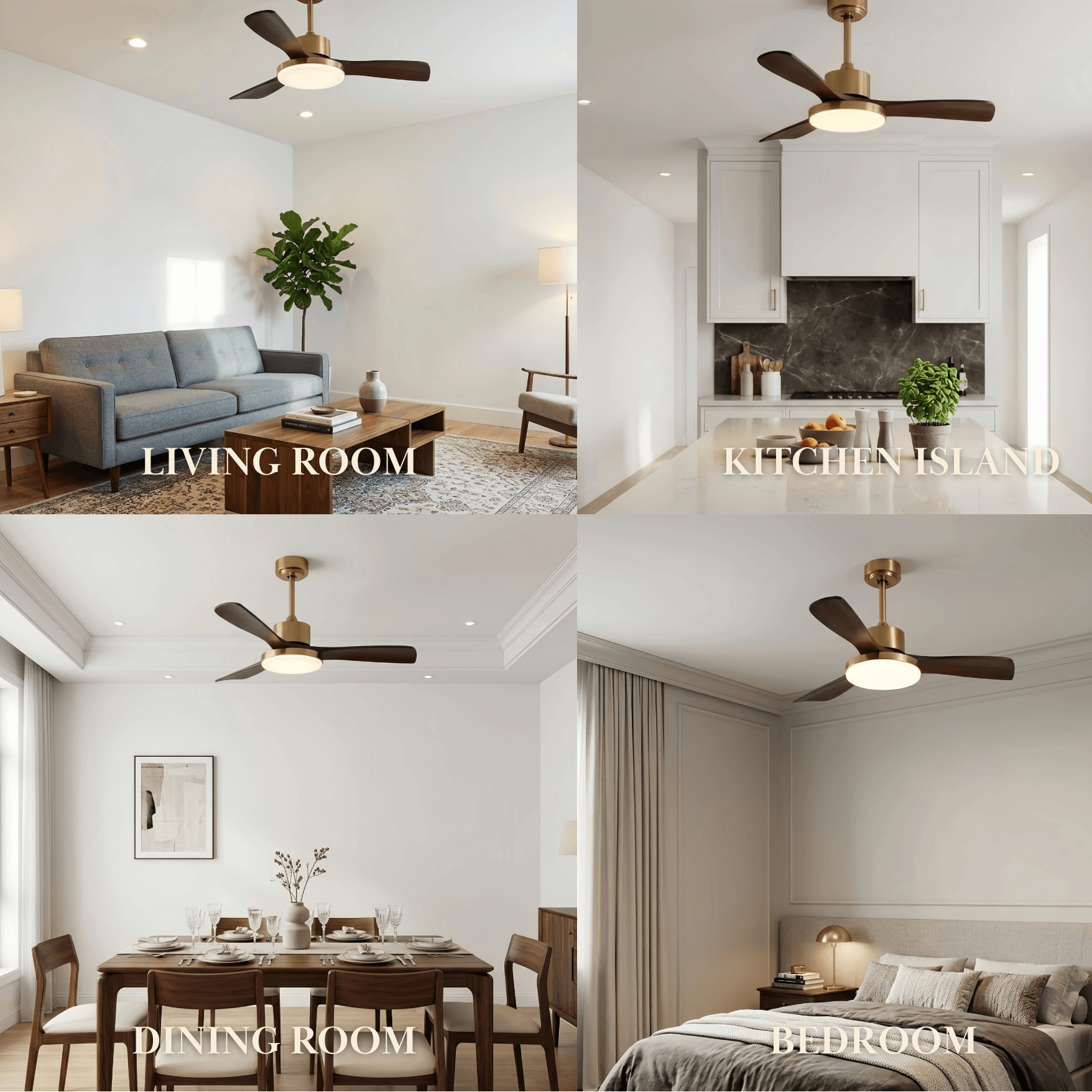 Modern Ceiling Fan Light with LED -- Walnut Wood & Gold