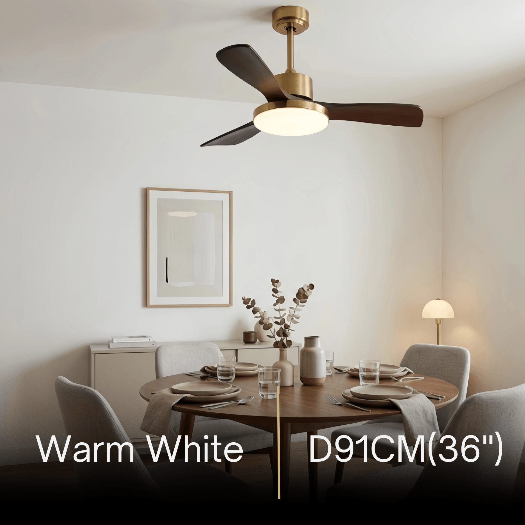 Modern Ceiling Fan Light with LED -- Walnut Wood & Gold
