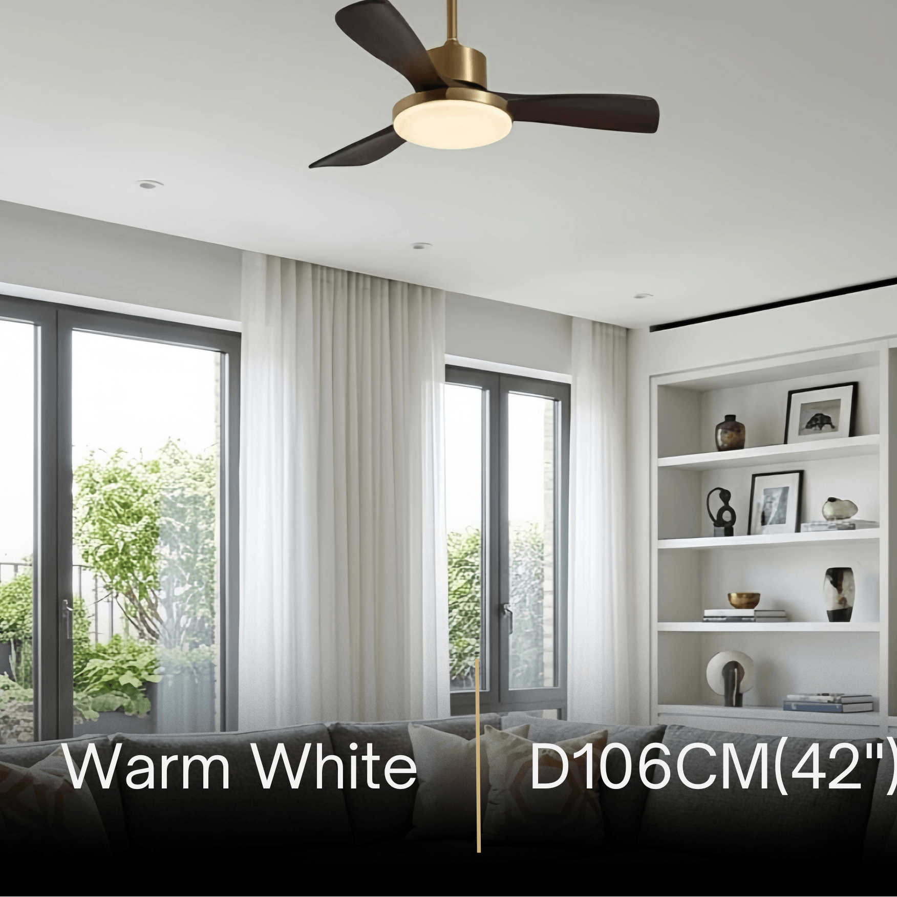 Modern Ceiling Fan Light with LED -- Walnut Wood & Gold