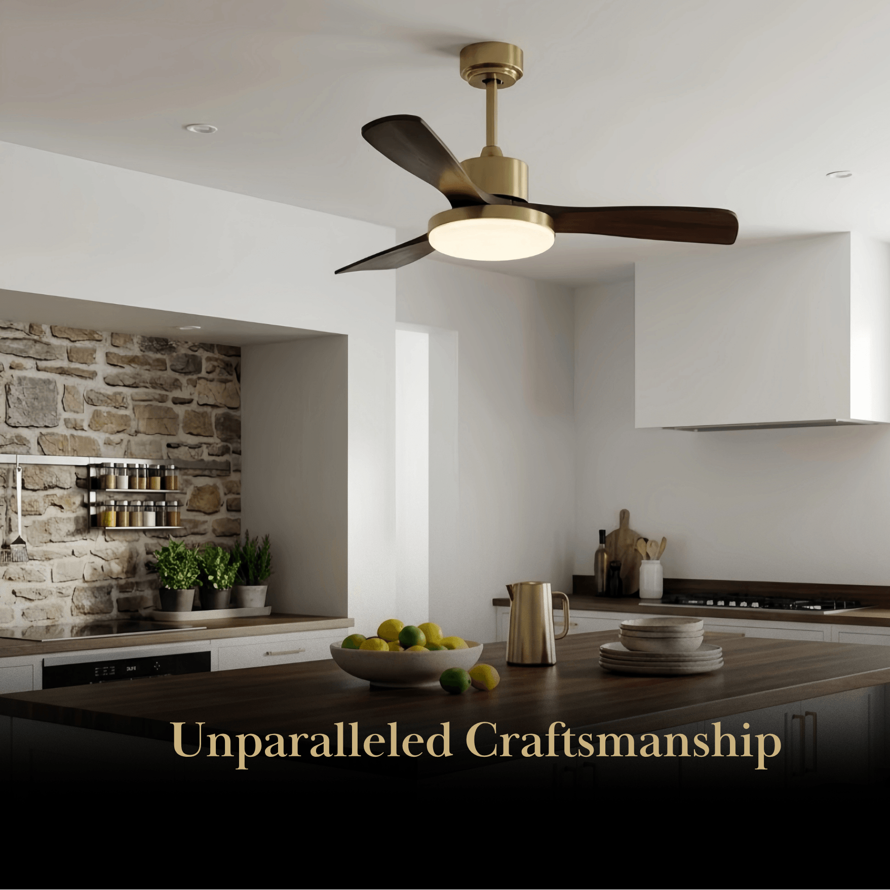 Modern Ceiling Fan Light with LED -- Walnut Wood & Gold