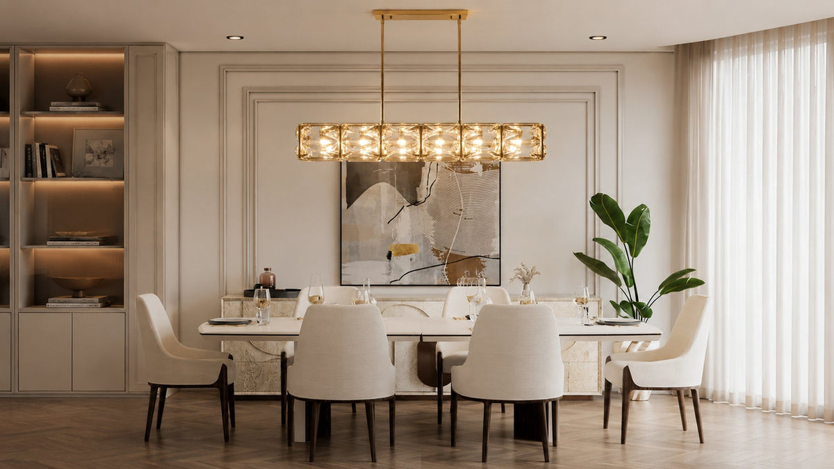 Crystal Linear Chandelier for Dining Room and Kitchen Island