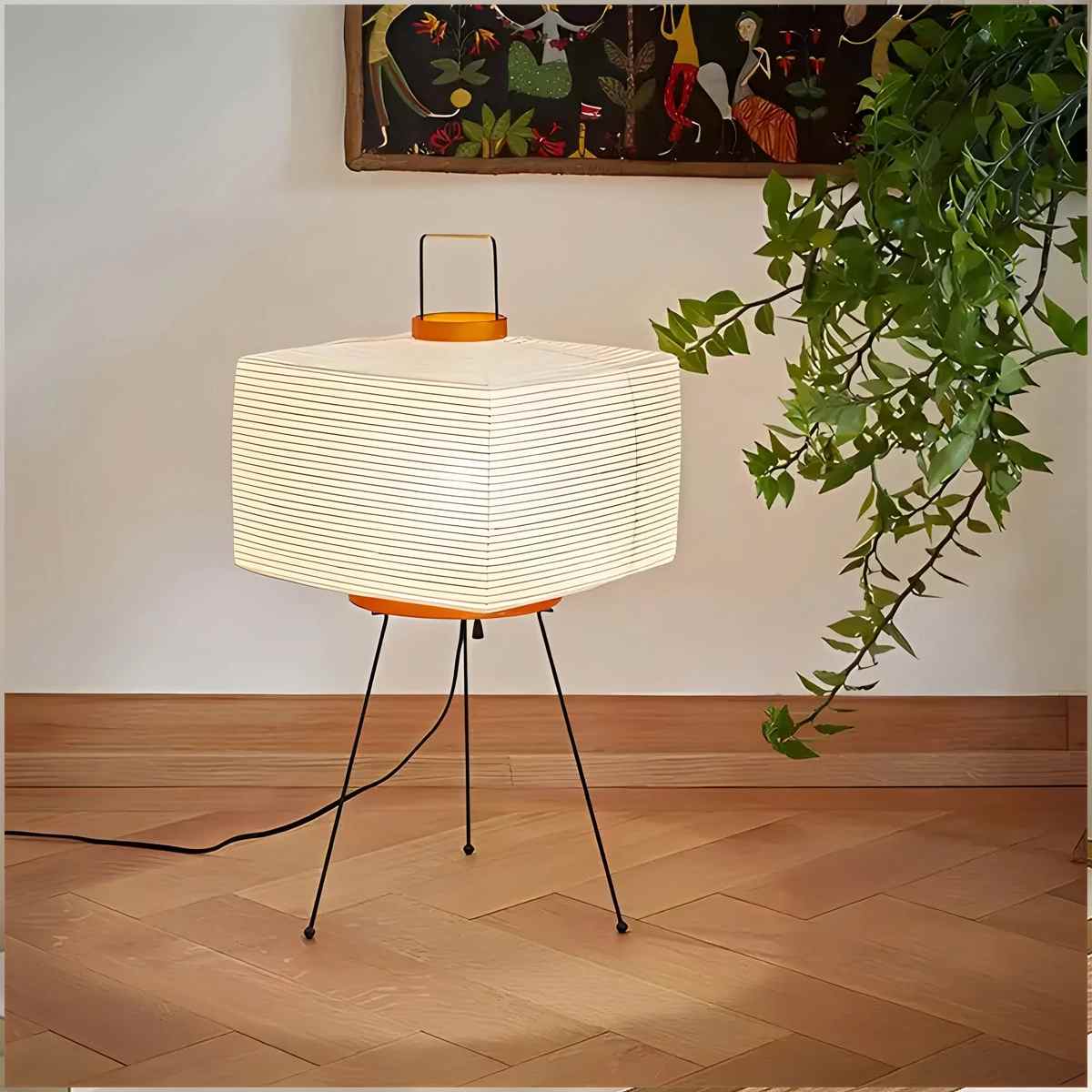 Rice Paper Art Floor & Table Lamp Square Style Warm Light