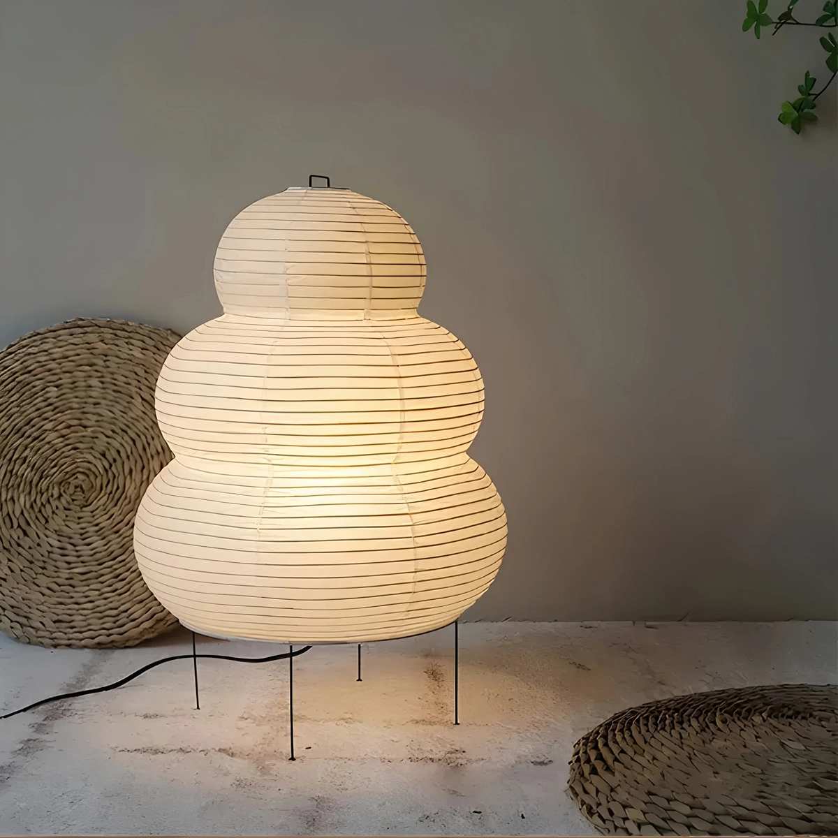 Rice Paper Art Floor & Table Lamp Snowman Style Warm Light