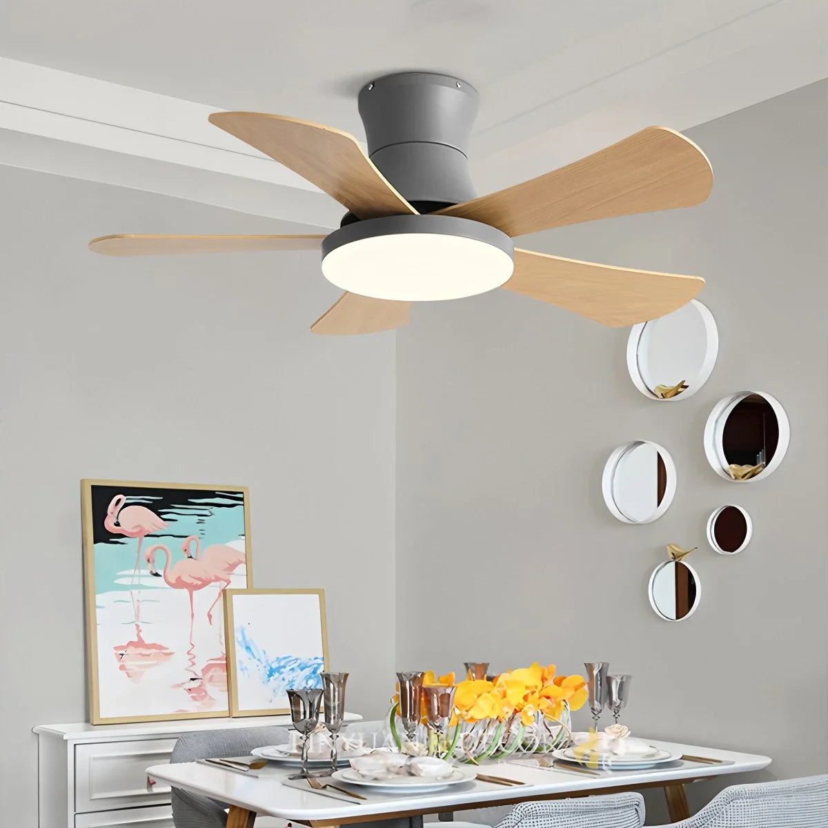 Scandi Low Profile Ceiling Fan with Light