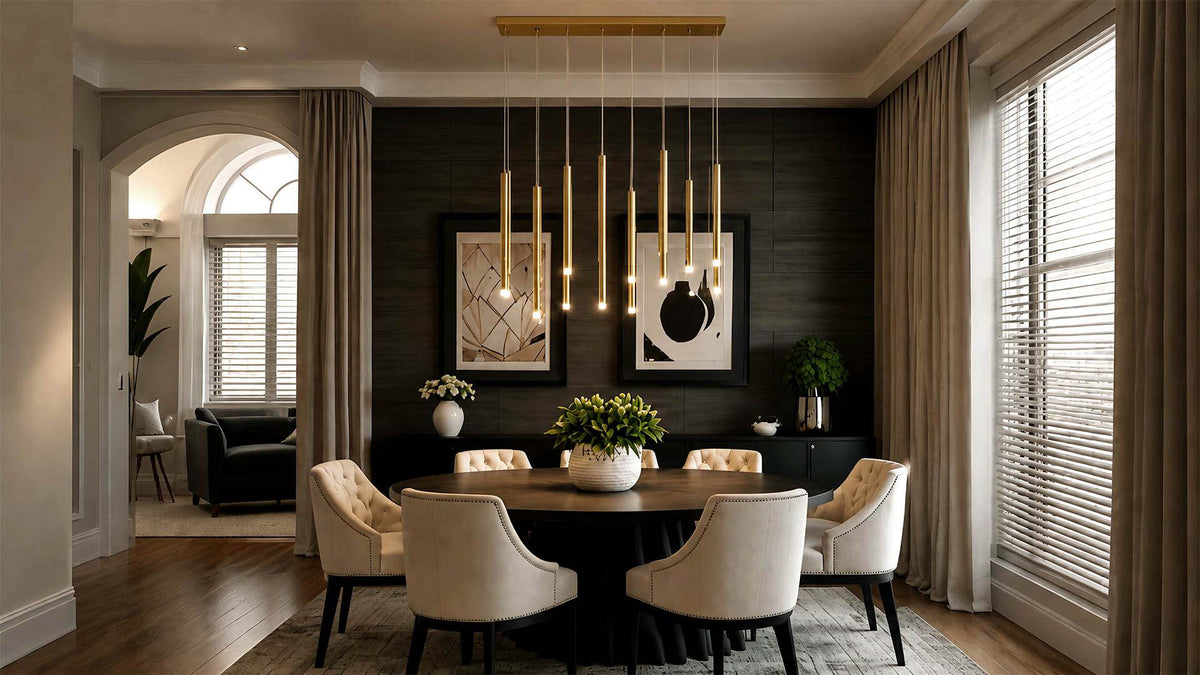 Modern Gold Linear Chandelier with Elegant Vertical Lights