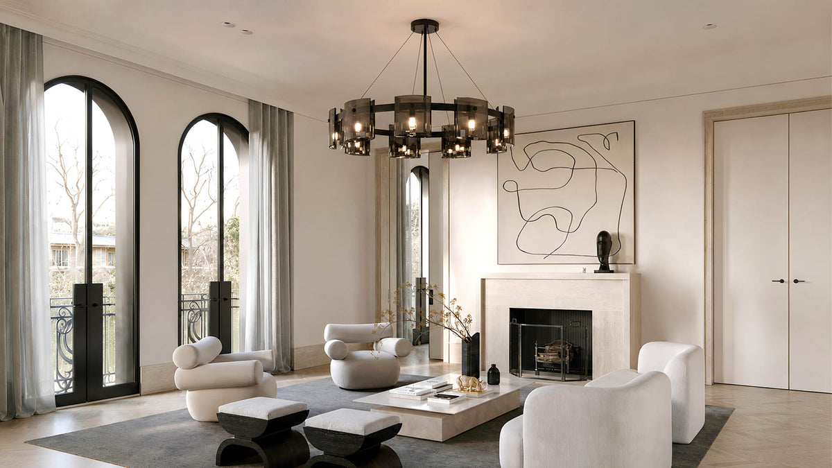 Modern Smoked Glass Chandelier with a Warm Luxury Glow