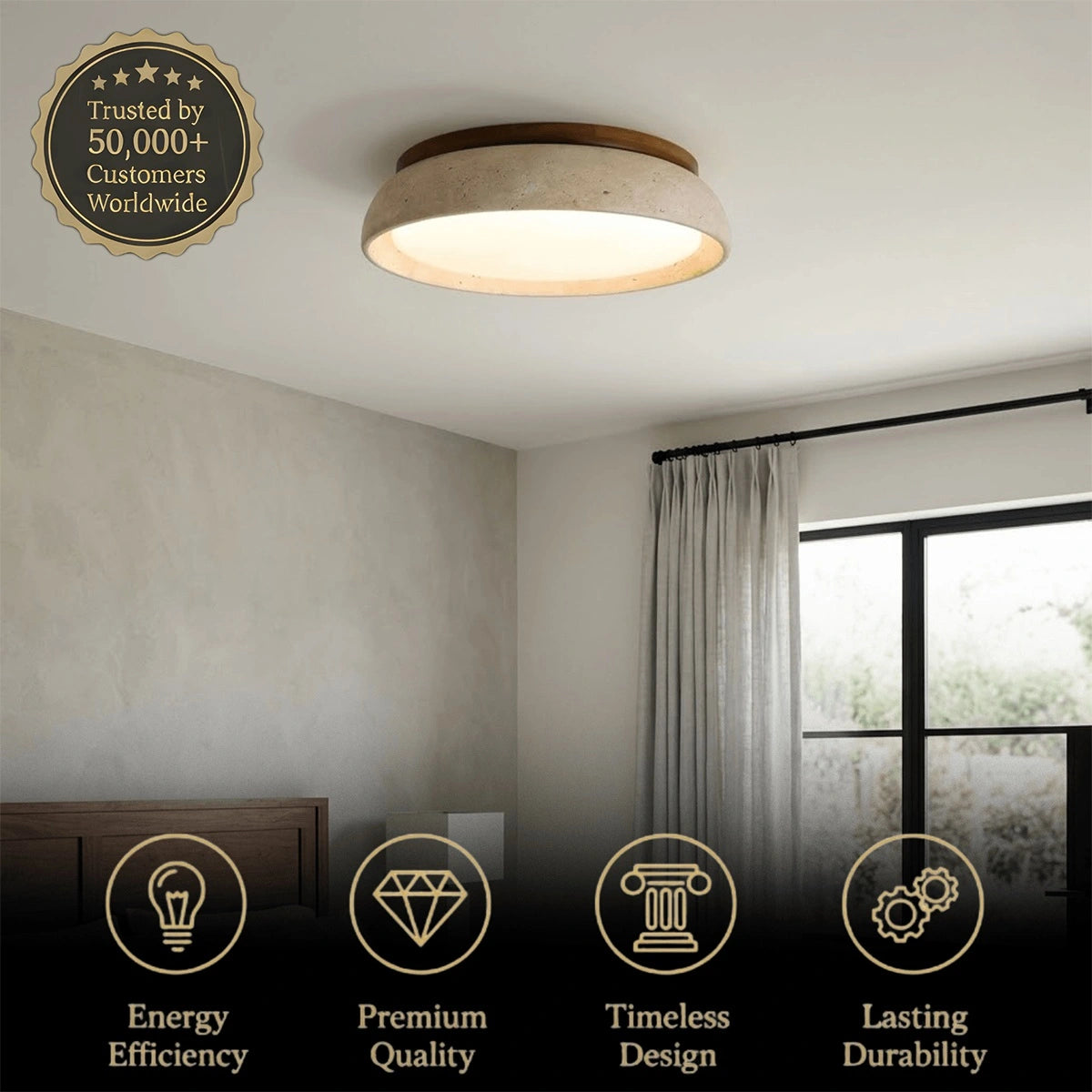 Strata Minimalist Travertine Ceiling Light