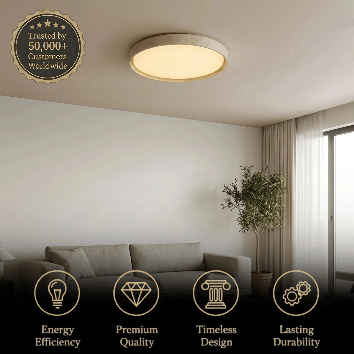 Strata Modern Minimalist Travertine Ceiling Light