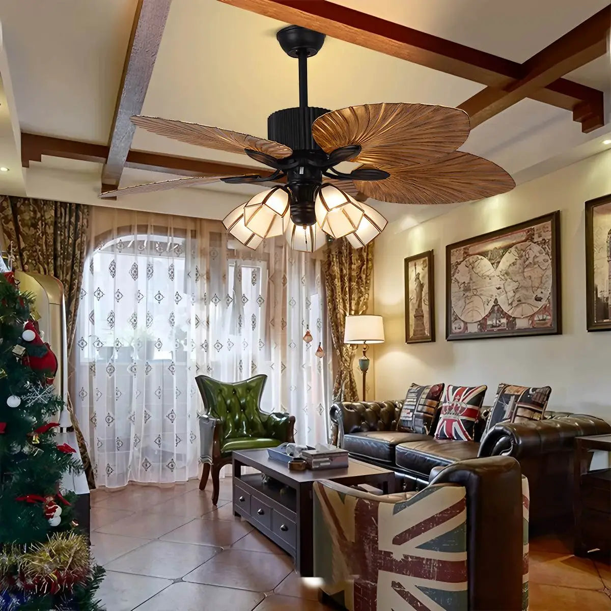 Tropical Palm Leaves Ceiling Fan with Light