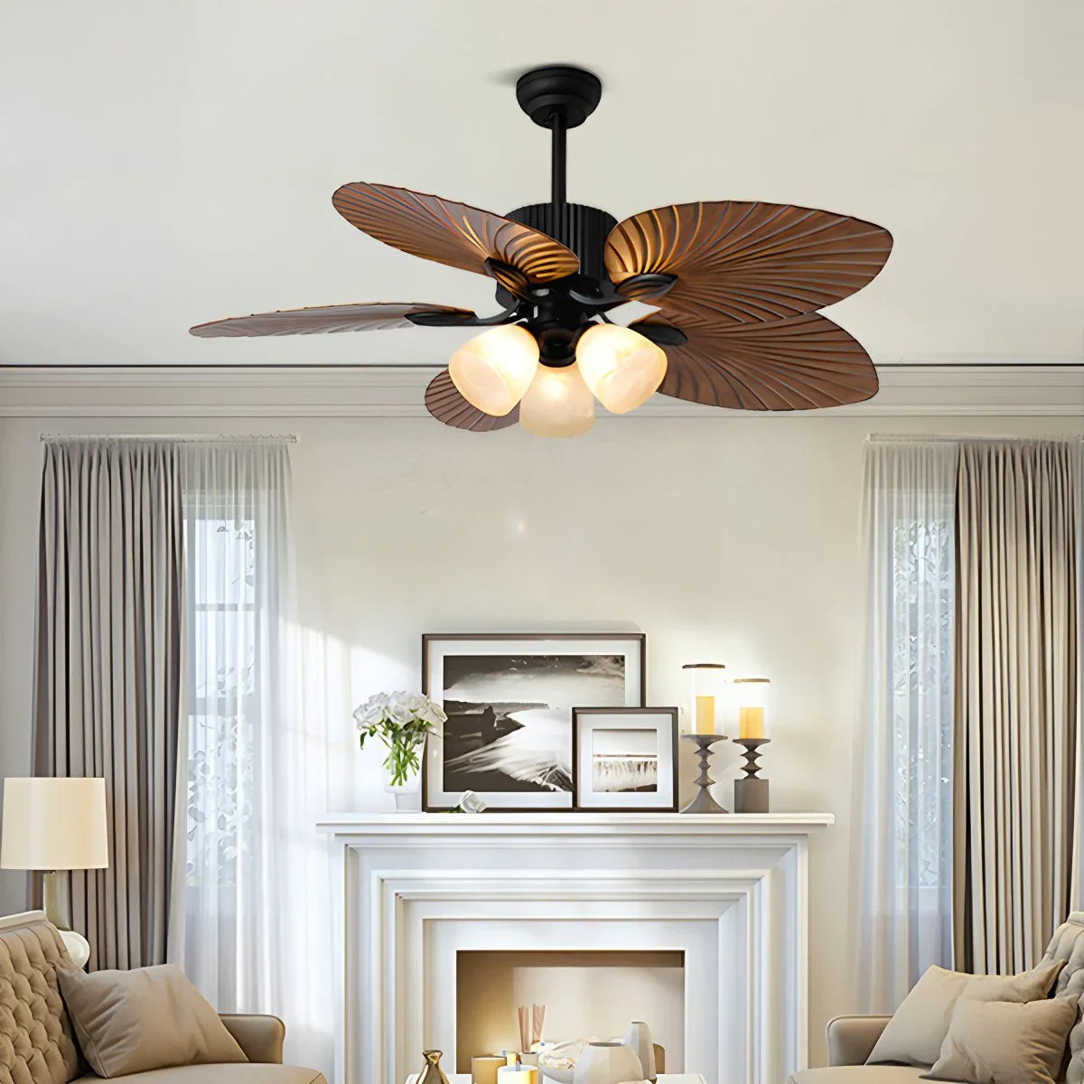 Tropical Palm Leaves Ceiling Fan with Light