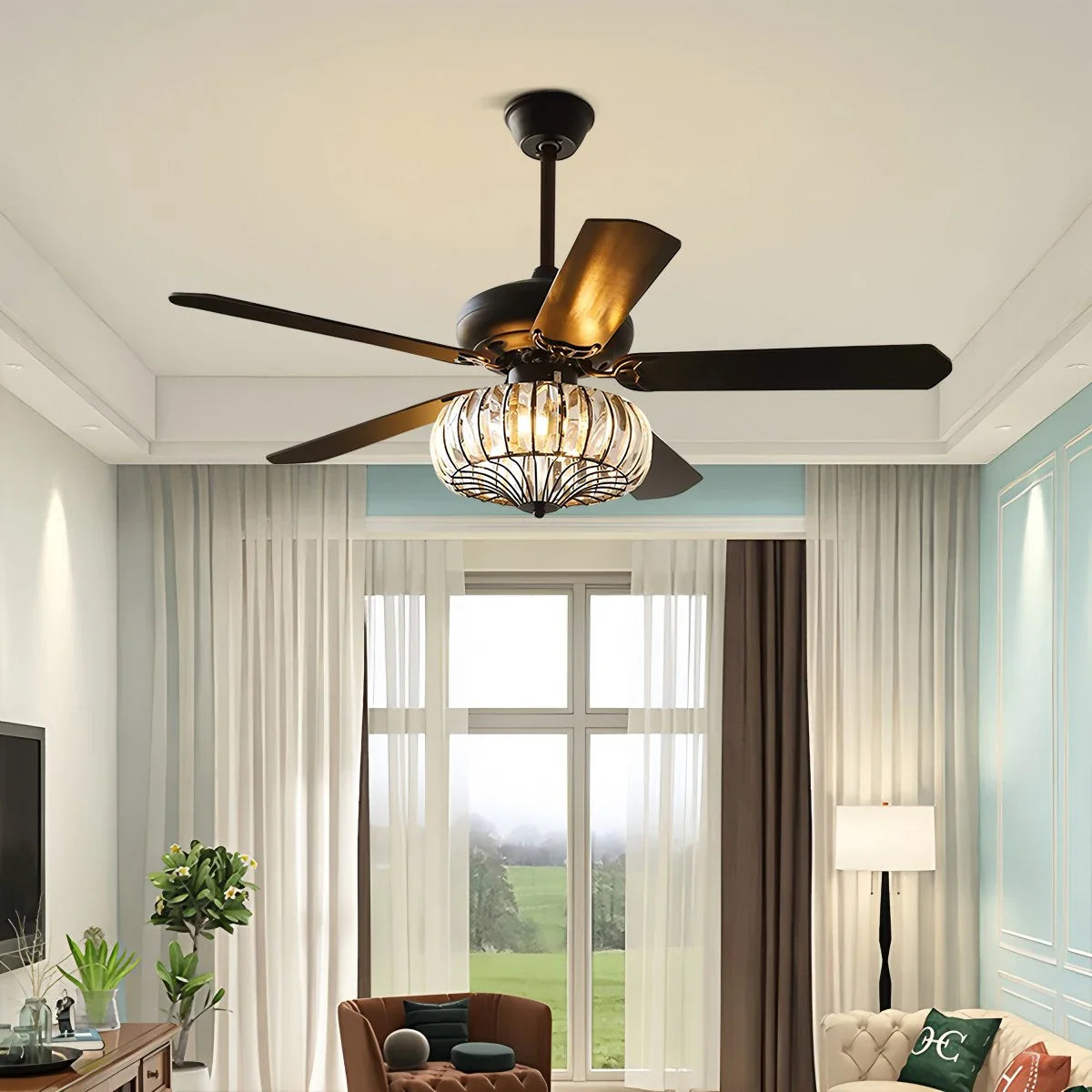 Vintage Crystal Ceiling Fan with Light