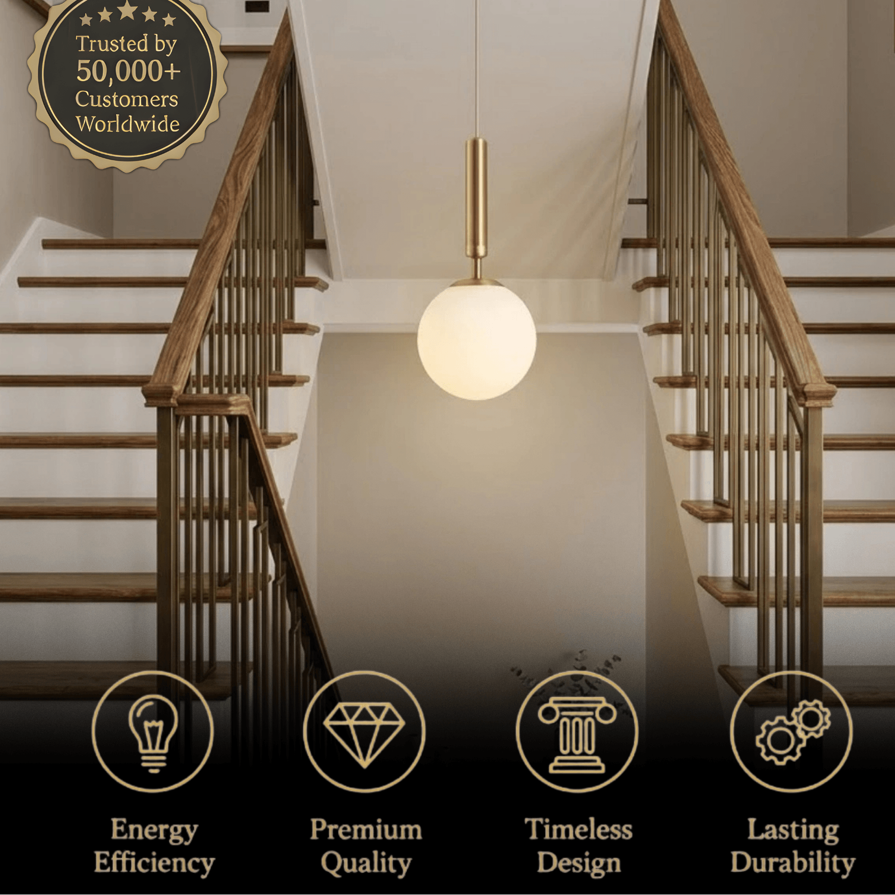 Modern Gold Pendant Light – Globular Glass/Metal Fixture