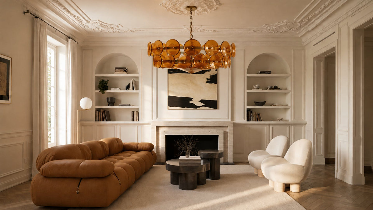 Wamble Glass Disc Chandelier for Vintage Living and Dining Spaces