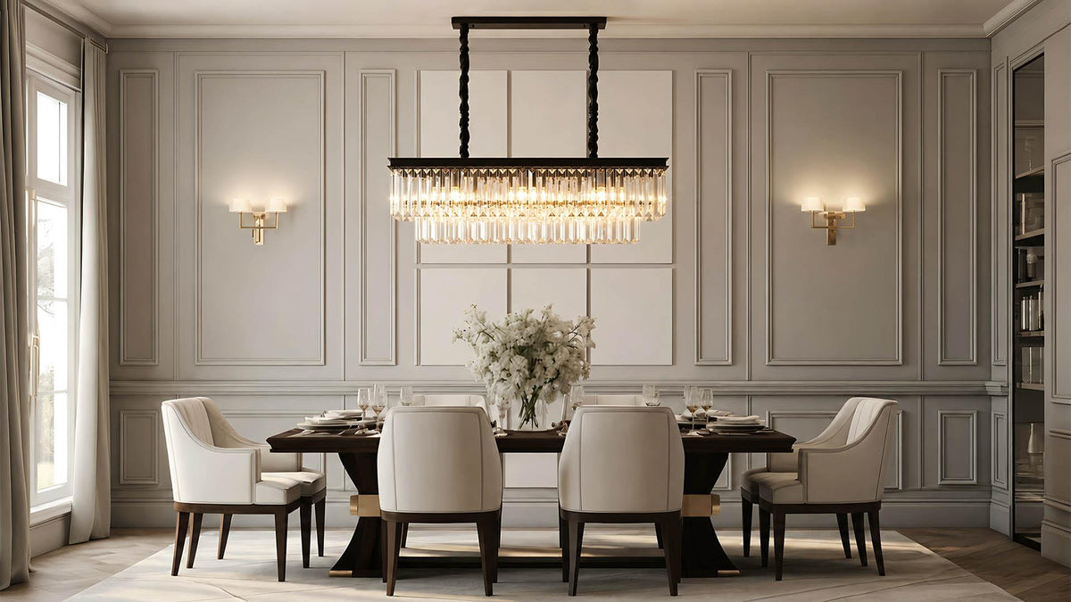 Modern Linear Crystal Chandelier with a Brilliant Warm Glow