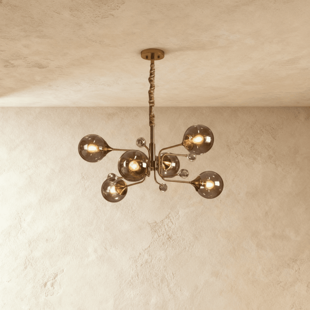 Ajnur Chandelier 6 Heads - Amber Glass: L28.3"(72cm) x H14.1"(36cm)