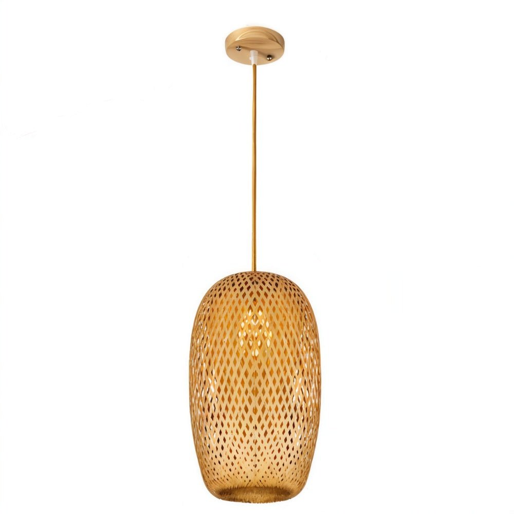 Hand-Weaved Rattan Cocoon Pendant Light Semi-Cocoon: D7.5"(19cm) x H10"(25cm)
