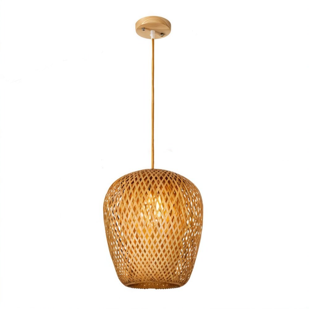 Hand-Weaved Rattan Cocoon Pendant Light Cocoon: D7"(18cm) x H14"(36cm)