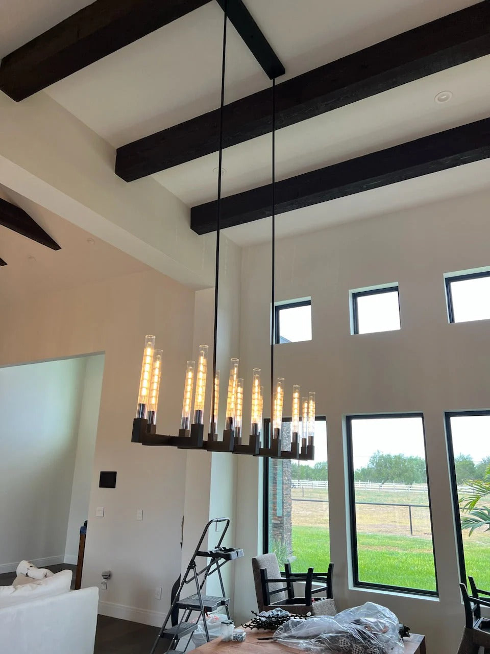 Fluted-Glass Candlestick Linear Chandelier - Cannele