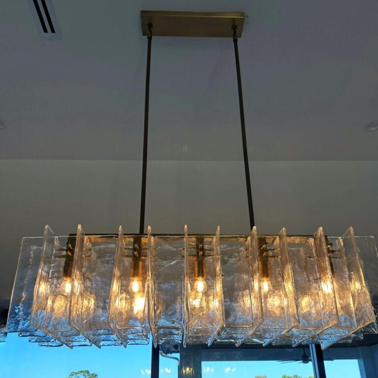 Clear Hammered Glass Rectangular Chandelier - Lattice