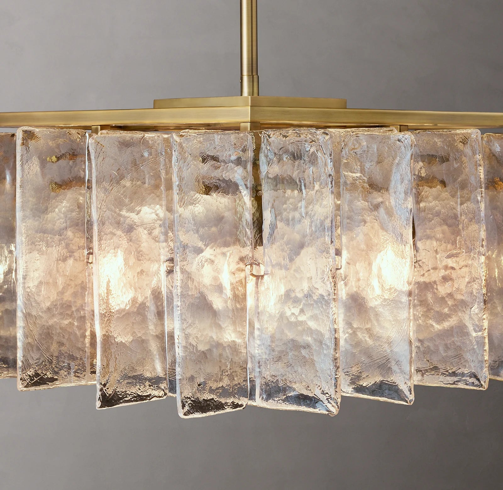Clear Hammered Glass Rectangular Chandelier - Lattice