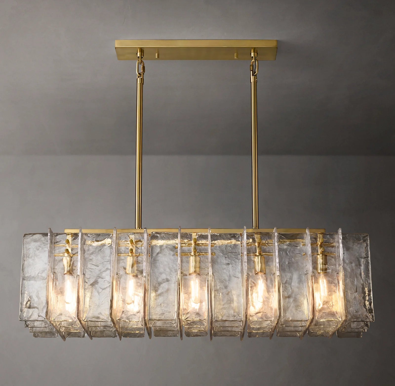 Clear Hammered Glass Rectangular Chandelier - Lattice