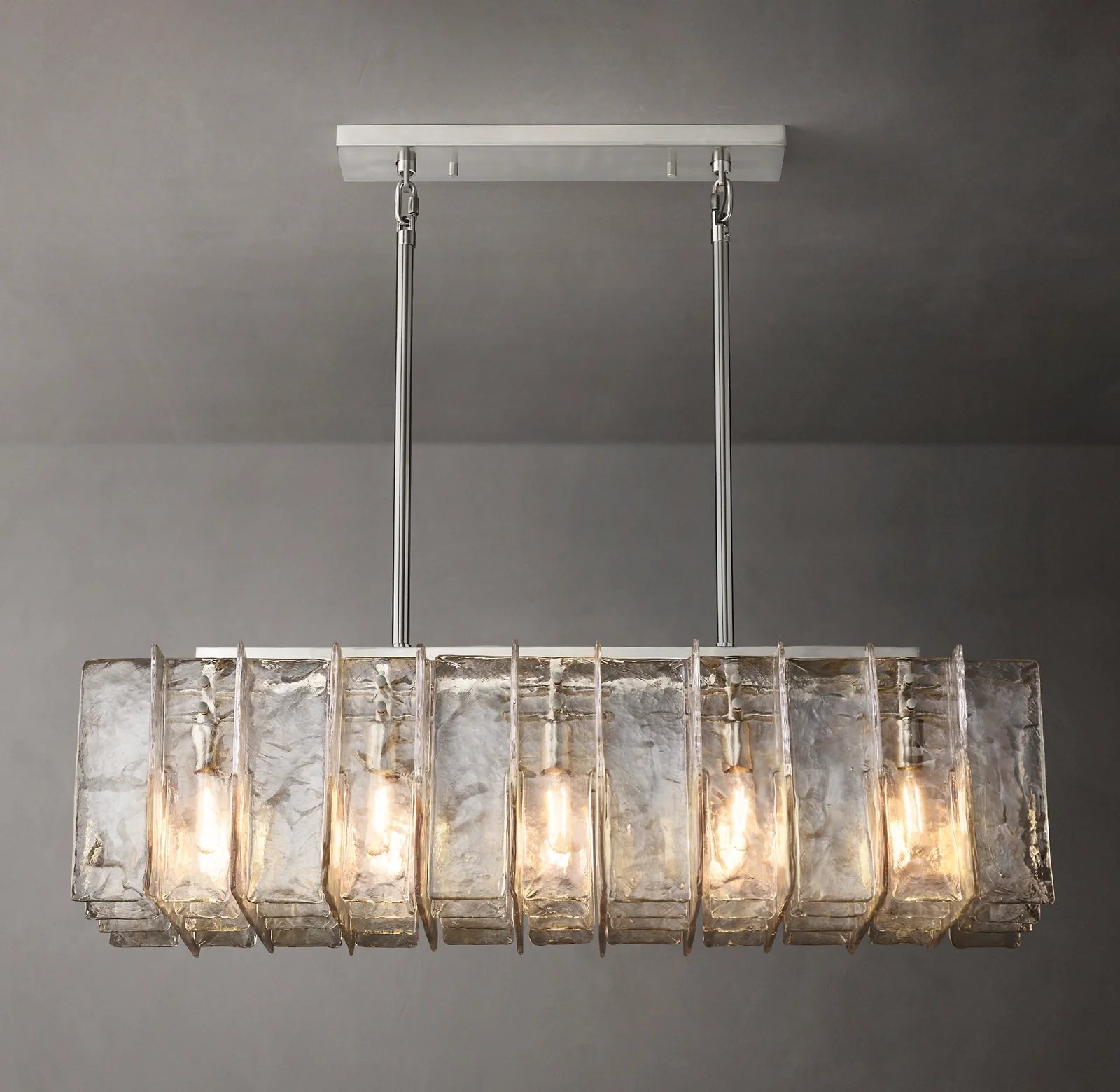 Clear Hammered Glass Rectangular Chandelier - Lattice