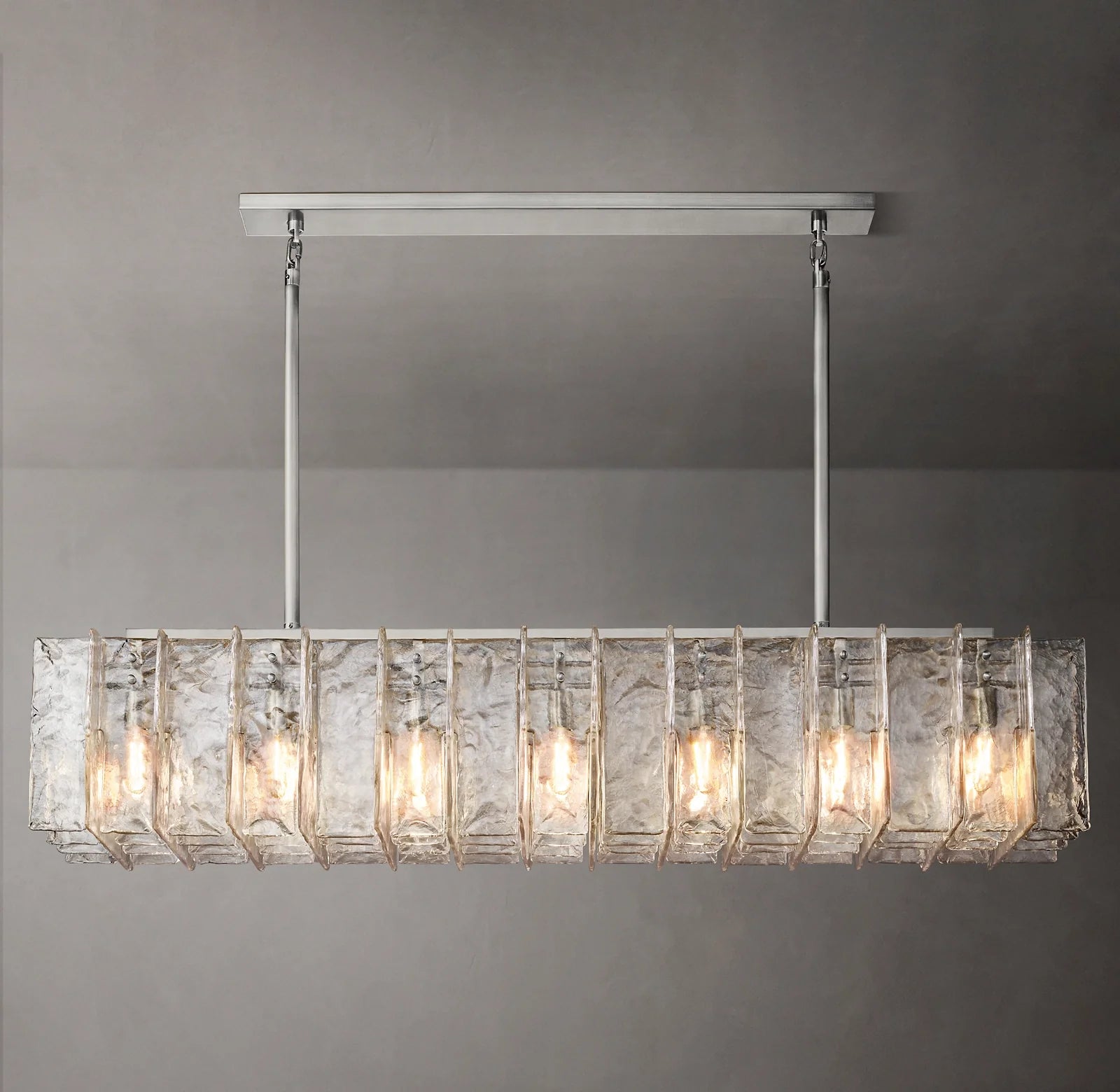 Clear Hammered Glass Rectangular Chandelier - Lattice