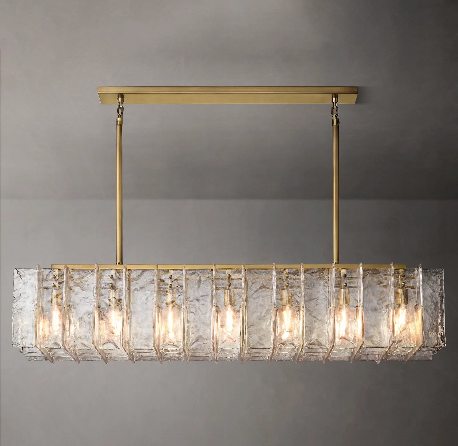 Clear Hammered Glass Rectangular Chandelier - Lattice