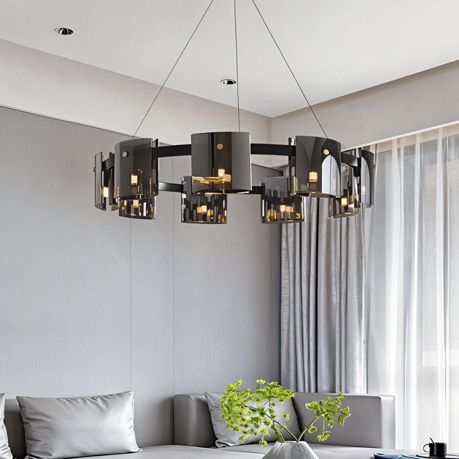 Strass Chandelier 1 Tier - Large - 9 Heads - Smoky: D31.5″(80cm) x H6.6"(17cm) / 45W