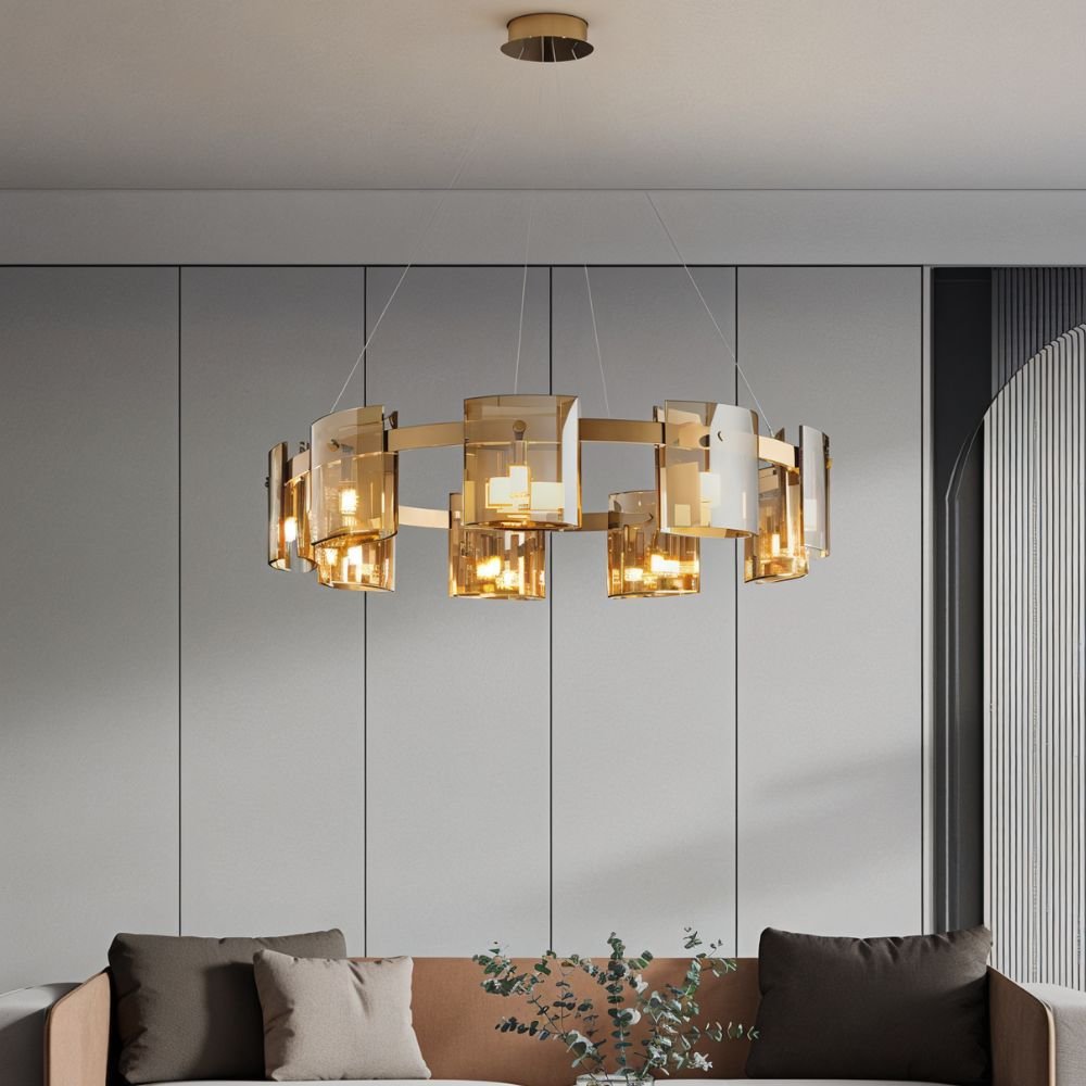 Strass Chandelier 1 Tier - Large - 9 Heads - Amber: D31.5″(80cm) x H6.6"(17cm) / 45W